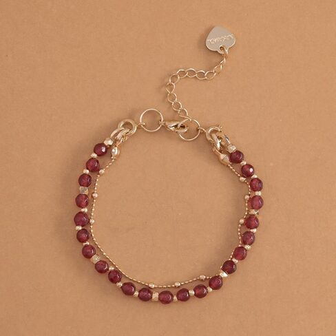 Double Strand Bead and Gold Tone Brass Stacked Birthday Bracelet, 6.75" +2" Extender- Choice of Month and Colors in Saudi Arabia