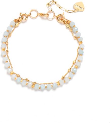 Double Strand Bead and Gold Tone Brass Stacked Birthday Bracelet, 6.75" +2" Extender- Choice of Month and Colors in Saudi Arabia