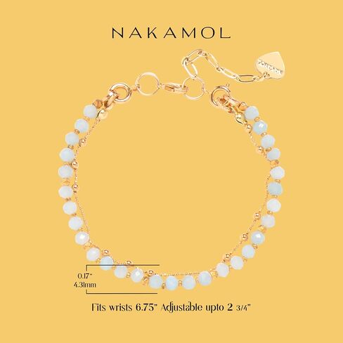 Double Strand Bead and Gold Tone Brass Stacked Birthday Bracelet, 6.75" +2" Extender- Choice of Month and Colors in Saudi Arabia