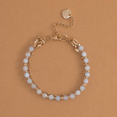 Double Strand Bead and Gold Tone Brass Stacked Birthday Bracelet, 6.75" +2" Extender- Choice of Month and Colors in Saudi Arabia