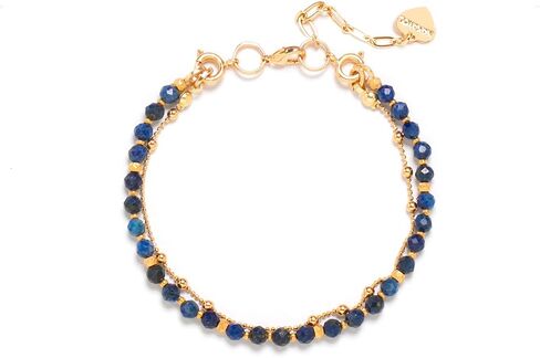 Double Strand Bead and Gold Tone Brass Stacked Birthday Bracelet, 6.75" +2" Extender- Choice of Month and Colors in Saudi Arabia