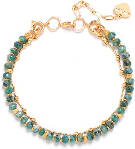 Double Strand Bead and Gold Tone Brass Stacked Birthday Bracelet, 6.75" +2" Extender- Choice of Month and Colors in Kuwait