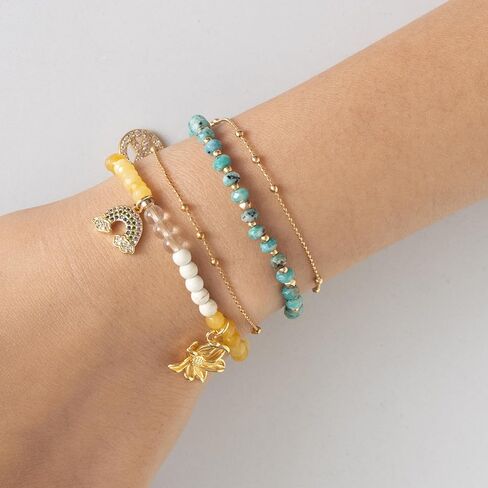 Double Strand Bead and Gold Tone Brass Stacked Birthday Bracelet, 6.75" +2" Extender- Choice of Month and Colors in Kuwait