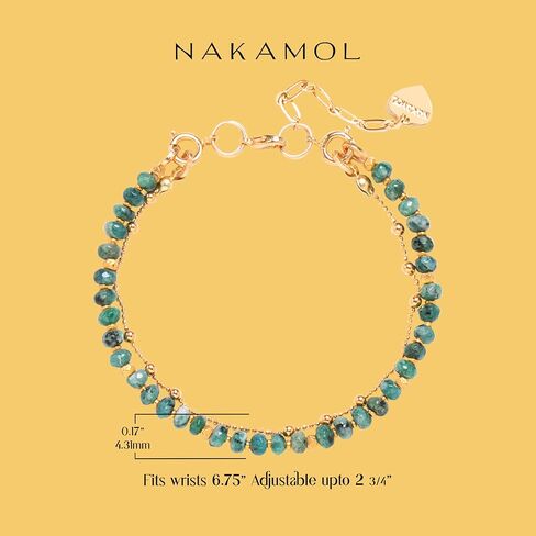 Double Strand Bead and Gold Tone Brass Stacked Birthday Bracelet, 6.75" +2" Extender- Choice of Month and Colors in Kuwait