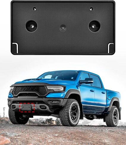 Front License Plate Bracket Holder Compatible w/ 2019-2024 Dodge Ram 1500 Bumper(Except Rebal, TRX, Classic), Black No Drill License Plate Mounting kit Replace 68274215AE CH1068151 in Kuwait