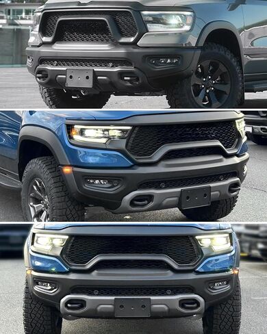 Front License Plate Bracket Holder Compatible w/ 2019-2024 Dodge Ram 1500 Bumper(Except Rebal, TRX, Classic), Black No Drill License Plate Mounting kit Replace 68274215AE CH1068151 in Kuwait
