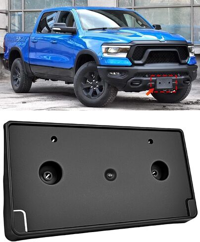 Front License Plate Bracket Holder Compatible w/ 2019-2024 Dodge Ram 1500 Bumper(Except Rebal, TRX, Classic), Black No Drill License Plate Mounting kit Replace 68274215AE CH1068151 in Kuwait