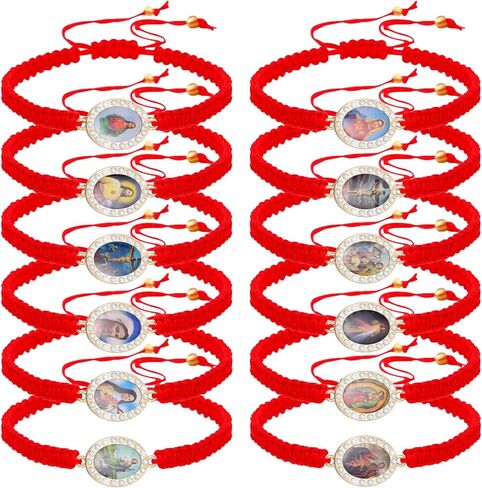 6Pcs/12Pcs Rhinestone Virgen de Guadalupe Bracelet Handmade Adjustable Red Rope Religion Protection Bracelet for Women Friendship Prayer Bracelet in Saudi Arabia