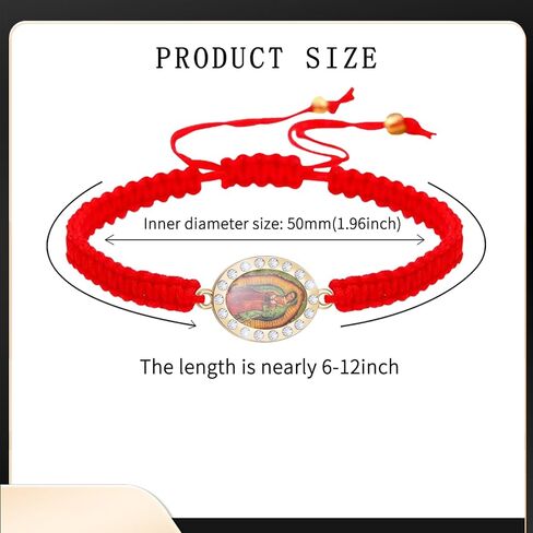 6Pcs/12Pcs Rhinestone Virgen de Guadalupe Bracelet Handmade Adjustable Red Rope Religion Protection Bracelet for Women Friendship Prayer Bracelet in Saudi Arabia