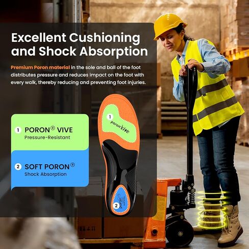Bukihome Work Boot Insoles & Inserts - High Arch Support Insoles for Standing All Day- Heel Cups & Shoe Inserts for Plantar Fasciitis, Flat Feet, Achilles Tendonitis, Heel Pain in Saudi Arabia