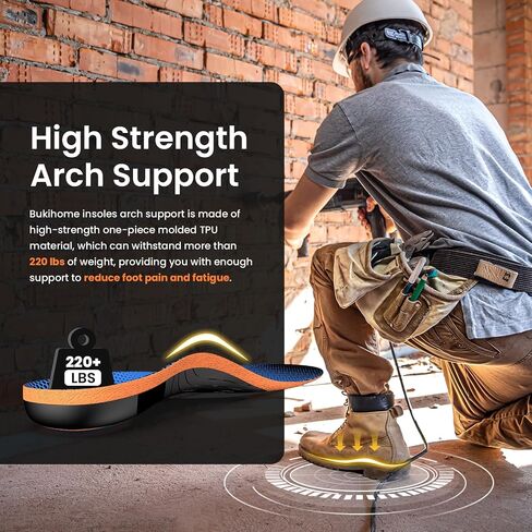 Bukihome Work Boot Insoles & Inserts - High Arch Support Insoles for Standing All Day- Heel Cups & Shoe Inserts for Plantar Fasciitis, Flat Feet, Achilles Tendonitis, Heel Pain in Saudi Arabia