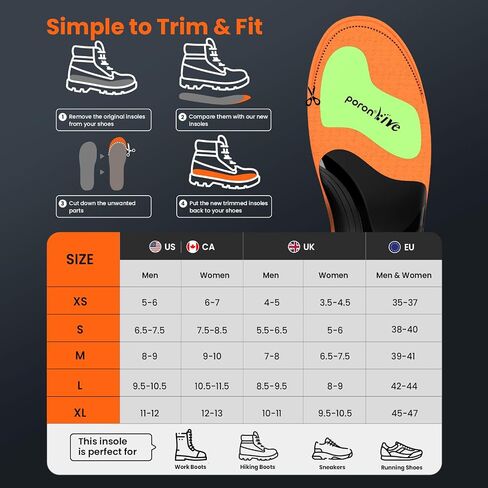 Bukihome Work Boot Insoles & Inserts - High Arch Support Insoles for Standing All Day- Heel Cups & Shoe Inserts for Plantar Fasciitis, Flat Feet, Achilles Tendonitis, Heel Pain in Saudi Arabia