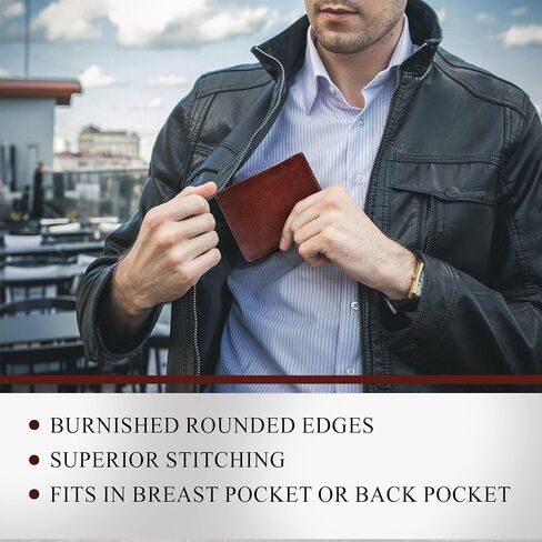 Tony Perotti Men's Italian Leather Bifold Wallet With ID Window Flap, Card Holders, Pockets - Eco-Friendly Vegetable-Tanned Full Grain Leather Wallet Made in Italy - Brown in Saudi Arabia