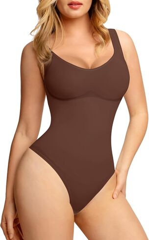 Popilush Shapewear Bodysuit for Women - Tummy Control Scoop Neck Thong Body Shaper Sleeveless Sculpting Tank Tops in Kuwait
