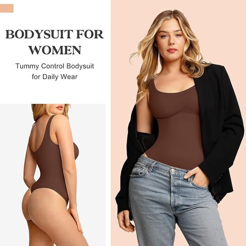 Popilush Shapewear Bodysuit for Women - Tummy Control Scoop Neck Thong Body Shaper Sleeveless Sculpting Tank Tops in Kuwait
