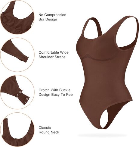 Popilush Shapewear Bodysuit for Women - Tummy Control Scoop Neck Thong Body Shaper Sleeveless Sculpting Tank Tops in Kuwait