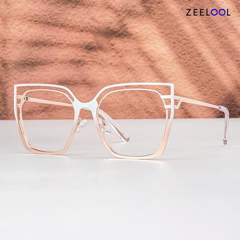Zeelool Oversized Blue Light Glasses for Women Fashion Metal Square Eyeglasses Non Prescription Quinn in Kuwait
