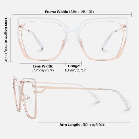 Zeelool Oversized Blue Light Glasses for Women Fashion Metal Square Eyeglasses Non Prescription Quinn in Kuwait