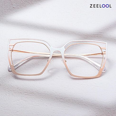 Zeelool Oversized Blue Light Glasses for Women Fashion Metal Square Eyeglasses Non Prescription Quinn in Kuwait