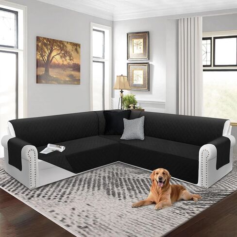 Arfntevss Sectional Sofa Cover Corner Sectional Couch Cover L Shaped Reversible Washable Sofa Slipcover for Dog Quilted U Shape Couch Cover 4 Pcs Non Slip Furniture Protector (Silver Grey, XX-Large) in Kuwait