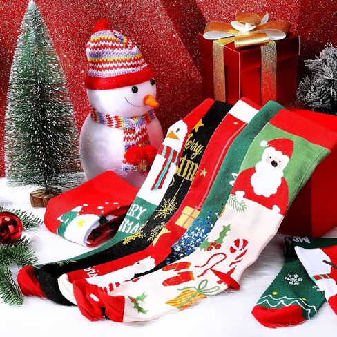 Suhine 10 Pairs Christmas Compression Socks Christmas Long Knee High Socks Christmas Long Socks Holiday Socks for Women Men in Kuwait