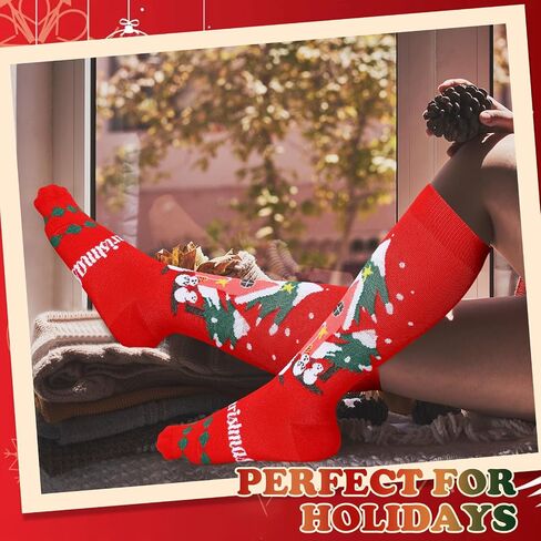 Suhine 10 Pairs Christmas Compression Socks Christmas Long Knee High Socks Christmas Long Socks Holiday Socks for Women Men in Kuwait