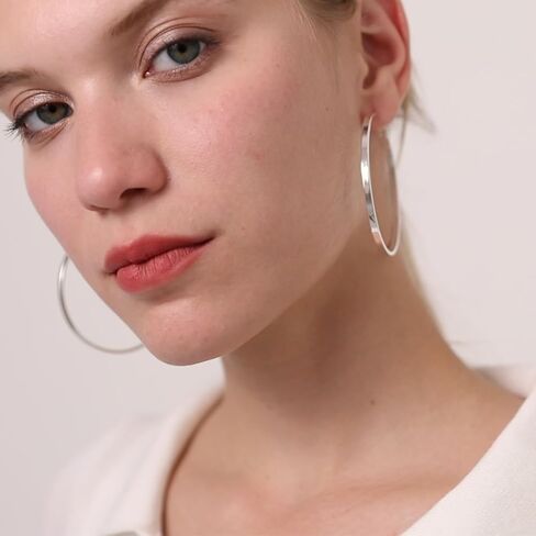 LOUMILEO Sterling Silver Hoop Earrings Large Silver Hoop Earrings for Women Lightweight Big Silver Hoop Earrings Hypoallergenic Thin Silver Hoop Earrings for Women 30/40/50/60/65/70MM in Kuwait