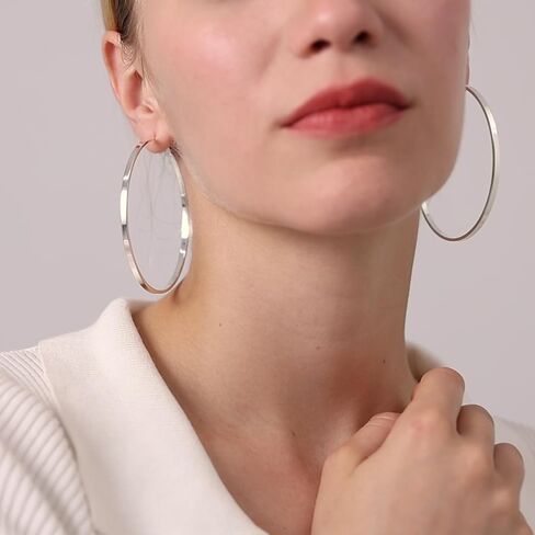 LOUMILEO Sterling Silver Hoop Earrings Large Silver Hoop Earrings for Women Lightweight Big Silver Hoop Earrings Hypoallergenic Thin Silver Hoop Earrings for Women 30/40/50/60/65/70MM in Kuwait