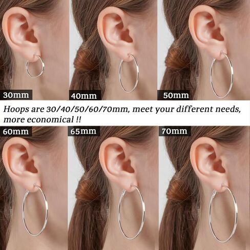 LOUMILEO Sterling Silver Hoop Earrings Large Silver Hoop Earrings for Women Lightweight Big Silver Hoop Earrings Hypoallergenic Thin Silver Hoop Earrings for Women 30/40/50/60/65/70MM in Kuwait