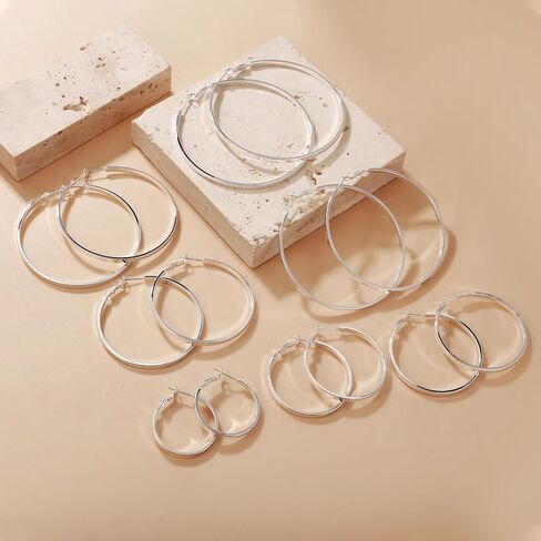 LOUMILEO Sterling Silver Hoop Earrings Large Silver Hoop Earrings for Women Lightweight Big Silver Hoop Earrings Hypoallergenic Thin Silver Hoop Earrings for Women 30/40/50/60/65/70MM in Kuwait
