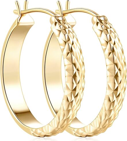 NEARLAND Gold Earrings 14K Gold Hoop Earrings for Women Trendy 14K Gold Earrings Gold Hoop Earrings Unique Pattern Gold Earrings for Women Hoops Earrings Gifts for Women 25mm*4.4mm in Saudi Arabia