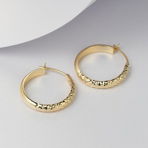 NEARLAND Gold Earrings 14K Gold Hoop Earrings for Women Trendy 14K Gold Earrings Gold Hoop Earrings Unique Pattern Gold Earrings for Women Hoops Earrings Gifts for Women 25mm*4.4mm in Saudi Arabia