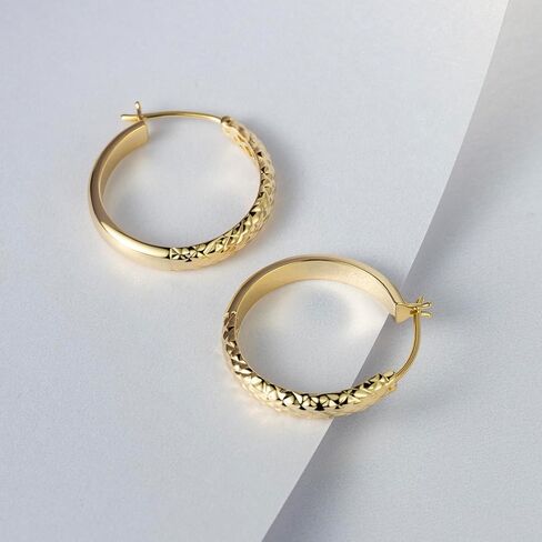 NEARLAND Gold Earrings 14K Gold Hoop Earrings for Women Trendy 14K Gold Earrings Gold Hoop Earrings Unique Pattern Gold Earrings for Women Hoops Earrings Gifts for Women 25mm*4.4mm in Saudi Arabia