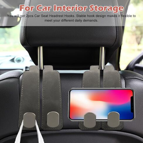 HONUTIGE 2 قطعة خطافات سيارة لمسند الرأس، 2 في 1 خطاف تخزين خلفي لمقعد السيارة خطاف مزدوج لمسند الرأس للسيارة ومحفظة السيارة وإكسسوارات تنظيم السيارة للحقائب والمحافظ وحقائب اليد (بني) in Kuwait