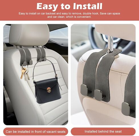 HONUTIGE 2 قطعة خطافات سيارة لمسند الرأس، 2 في 1 خطاف تخزين خلفي لمقعد السيارة خطاف مزدوج لمسند الرأس للسيارة ومحفظة السيارة وإكسسوارات تنظيم السيارة للحقائب والمحافظ وحقائب اليد (بني) in Kuwait