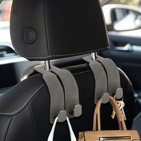 HONUTIGE 2 قطعة خطافات سيارة لمسند الرأس، 2 في 1 خطاف تخزين خلفي لمقعد السيارة خطاف مزدوج لمسند الرأس للسيارة ومحفظة السيارة وإكسسوارات تنظيم السيارة للحقائب والمحافظ وحقائب اليد (بني) in Kuwait