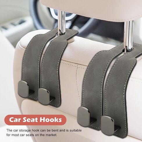 HONUTIGE 2 قطعة خطافات سيارة لمسند الرأس، 2 في 1 خطاف تخزين خلفي لمقعد السيارة خطاف مزدوج لمسند الرأس للسيارة ومحفظة السيارة وإكسسوارات تنظيم السيارة للحقائب والمحافظ وحقائب اليد (بني) in Kuwait