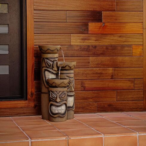 Alpine Corporation GIL838 أرضية خارجية 3 طبقات بولينيزية مهدئة، نافورة شلال، 29 بوصة، بني in Kuwait