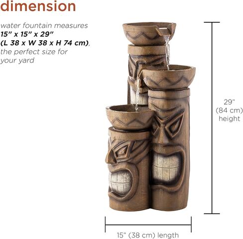 Alpine Corporation GIL838 أرضية خارجية 3 طبقات بولينيزية مهدئة، نافورة شلال، 29 بوصة، بني in Kuwait