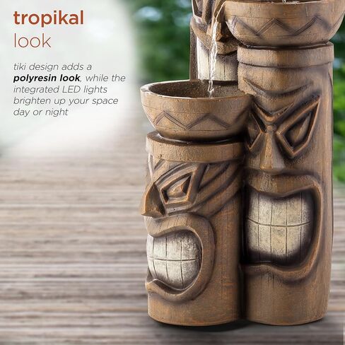 Alpine Corporation GIL838 أرضية خارجية 3 طبقات بولينيزية مهدئة، نافورة شلال، 29 بوصة، بني in Kuwait