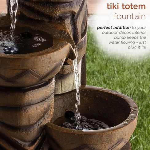 Alpine Corporation GIL838 أرضية خارجية 3 طبقات بولينيزية مهدئة، نافورة شلال، 29 بوصة، بني in Kuwait