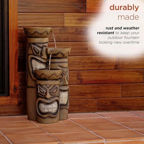 Alpine Corporation GIL838 أرضية خارجية 3 طبقات بولينيزية مهدئة، نافورة شلال، 29 بوصة، بني in Kuwait