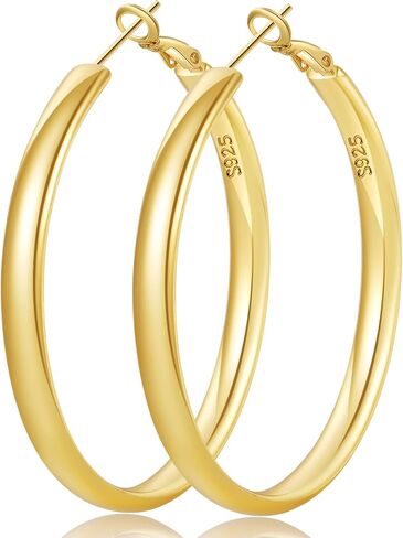LOUMILEO S925 Sterling Silver Hoop Earrings 5mm Wide Silver Hoop Earrings for Women Hypoallergenic Large Silver Hoop Earrings Lightweight Big Hoop Earrings for Women (30/40/50/60/70mm) in Saudi Arabia