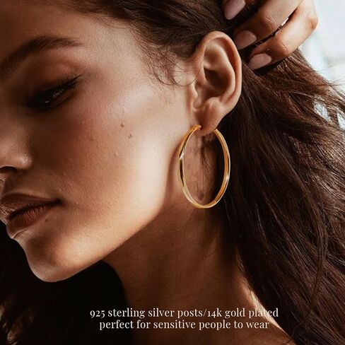 LOUMILEO S925 Sterling Silver Hoop Earrings 5mm Wide Silver Hoop Earrings for Women Hypoallergenic Large Silver Hoop Earrings Lightweight Big Hoop Earrings for Women (30/40/50/60/70mm) in Saudi Arabia