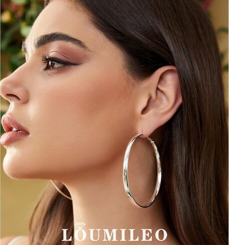 LOUMILEO S925 أقراط حلقية من الفضة الإسترلينية بعرض 5 مم أقراط فضية واسعة للنساء لا تسبب الحساسية أقراط حلقية فضية كبيرة خفيفة الوزن أقراط كبيرة للنساء (30/40/50/60/70 مم) in Kuwait