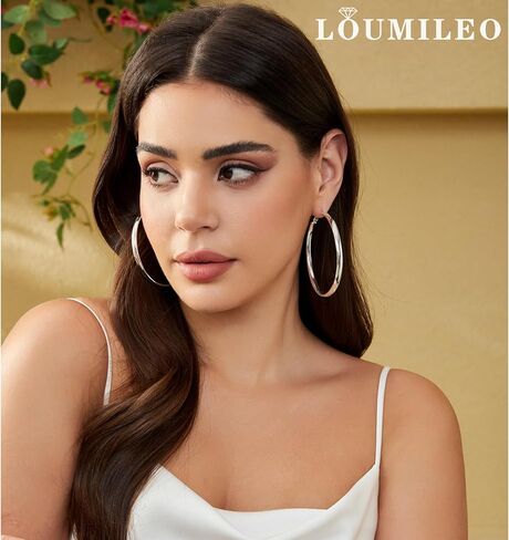 LOUMILEO S925 أقراط حلقية من الفضة الإسترلينية بعرض 5 مم أقراط فضية واسعة للنساء لا تسبب الحساسية أقراط حلقية فضية كبيرة خفيفة الوزن أقراط كبيرة للنساء (30/40/50/60/70 مم) in Kuwait