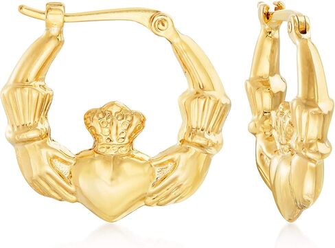 روس سيمونز 14kt الذهب الأصفر Claddagh هوب الاقراط in Saudi Arabia