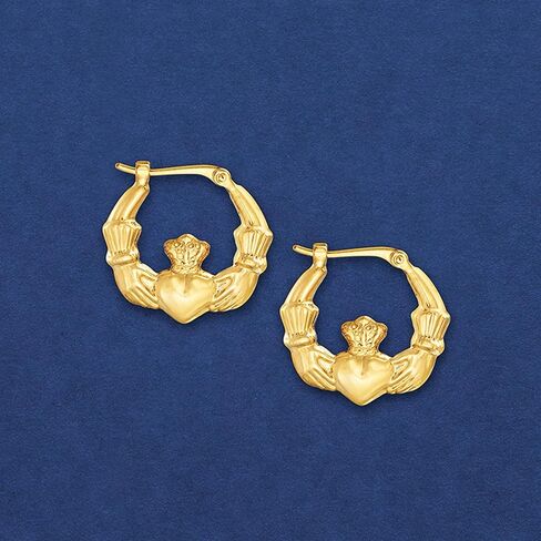 روس سيمونز 14kt الذهب الأصفر Claddagh هوب الاقراط in Saudi Arabia