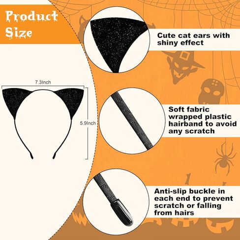 Cat Ears Headband for Women Girls, Halloween Cosplay Cat Costume Hair Accessories for Adult Kids Black in Kuwait