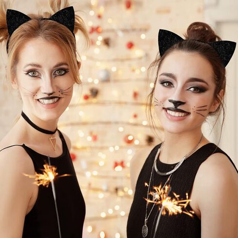 Cat Ears Headband for Women Girls, Halloween Cosplay Cat Costume Hair Accessories for Adult Kids Black in Kuwait